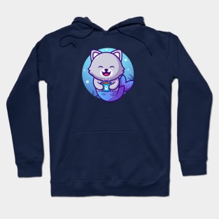 Cute Cat Mermaid With Fish Cartoon Hoodie